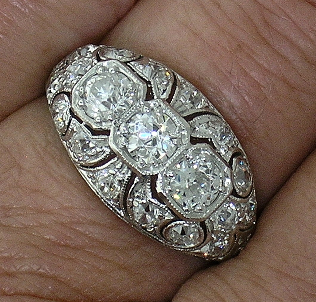Edwardian Platinum 3 Stone Diamond Ring, Circa 1915, Extremely Lovely