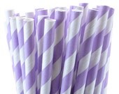 25 light purple striped Paper Straws, AND Digital DIY straw tags (your color choice) Party Striped Straws biodegradable