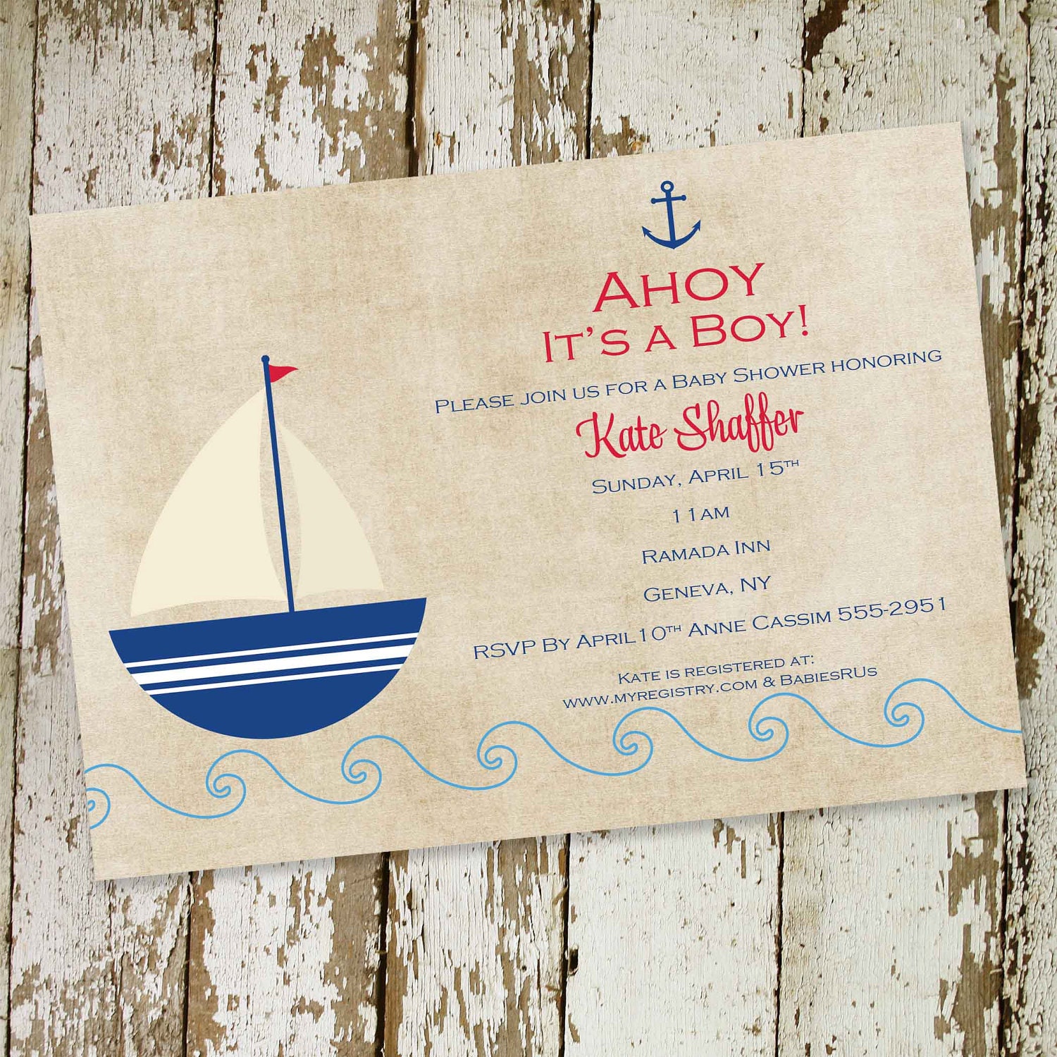 baby boy shower invitation nautical sail boat theme, digital, printable file (item 1251)