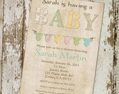 baby shower invitations gender neutral baby shower invite, shabby chic style with onesie banner, DIY PRINTABLE (item 145b)