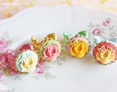 Shabby Chic Cameo Flower Ring- Vintage Style Sherbert Rose Ring
