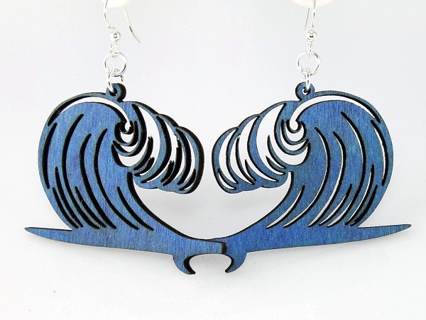 Wave Crashing on Surfboard - Wood Earrings