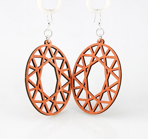 Oval Hex - Great Design - Very light weight wood earrings