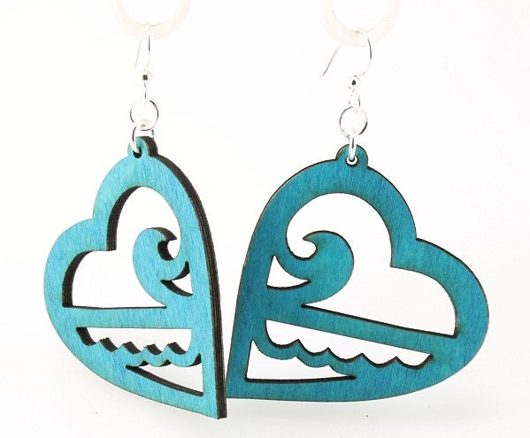 Ocean Hearts - Eco Friendly Wood Earrings - GreenTreeJewelry