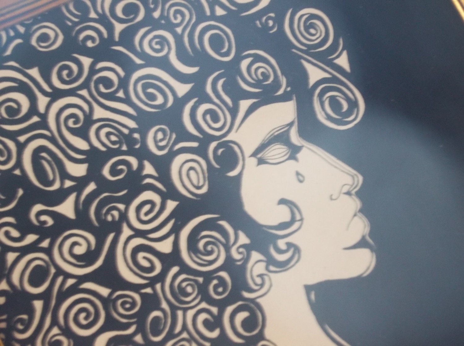 Art Painting Portrait of a Woman Black and White Original Painting from 1968