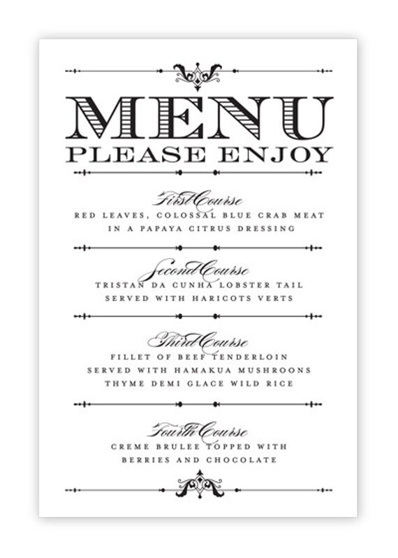 Unusual Printable Menu Cards Derrick Website