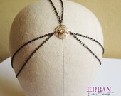 Bohemian 3 strand Vintage Flower Chain Headpiece - headpiece in layered chain