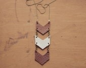 Brown & White Leather Chevron Necklace (Small)