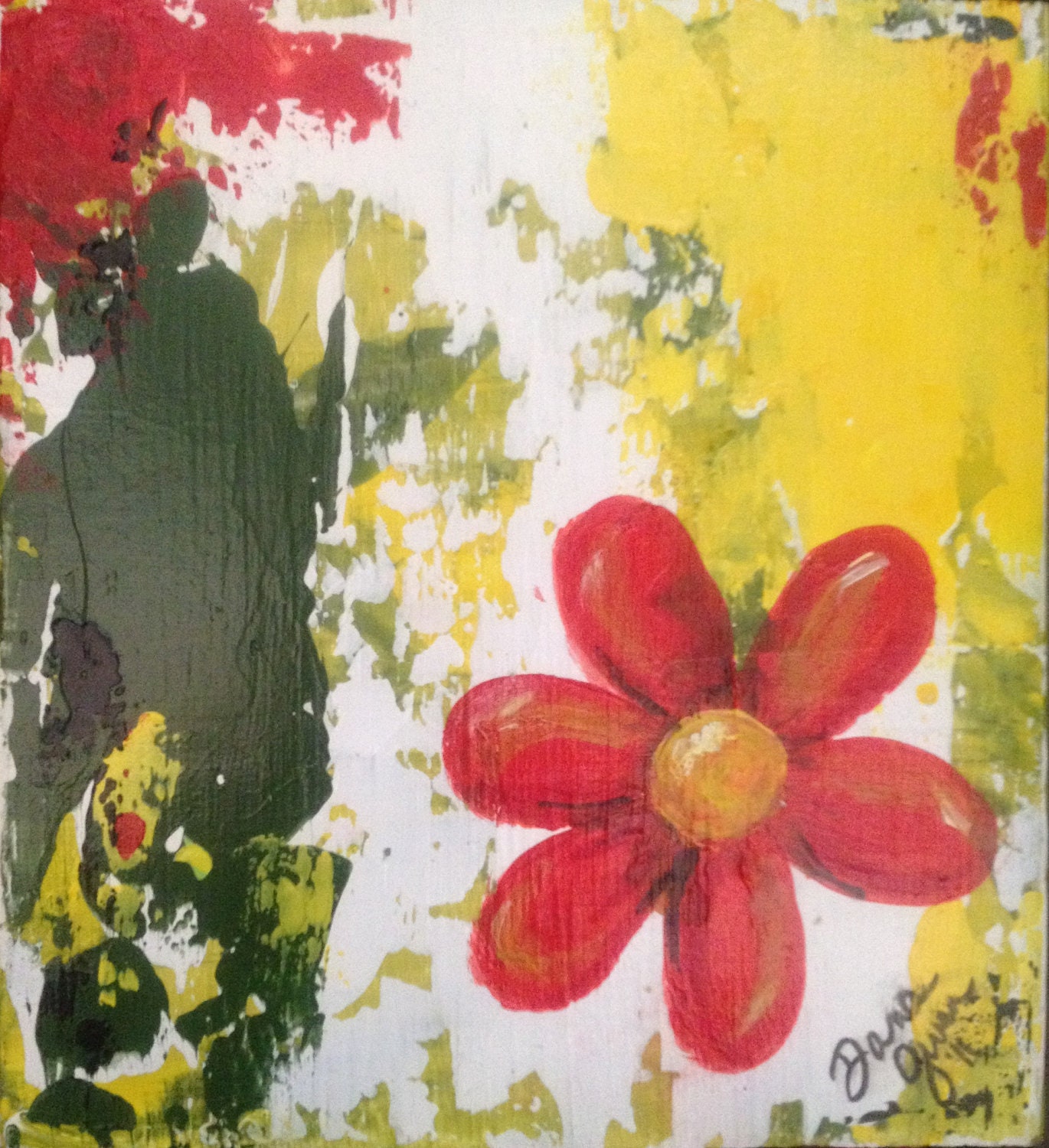 Red Flower Block Painting
