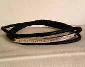 Men's Custom Triple Band Silver Braided Leather Bracelet. Magnetic Closure. Secret Message.  Copper. Rustic. Hand Stamped. Reclaimed Silver.
