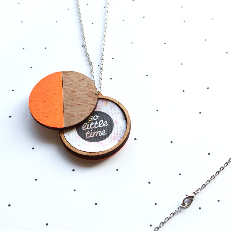 Wooden Laser Cut Neon Dipped Photo Locket Orange