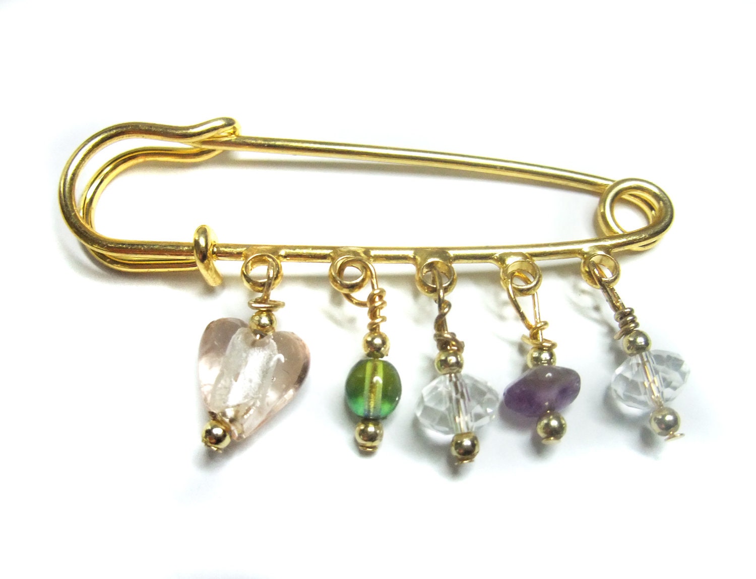 Baby beaded safety pin gold plated by GlamourMuse on Etsy