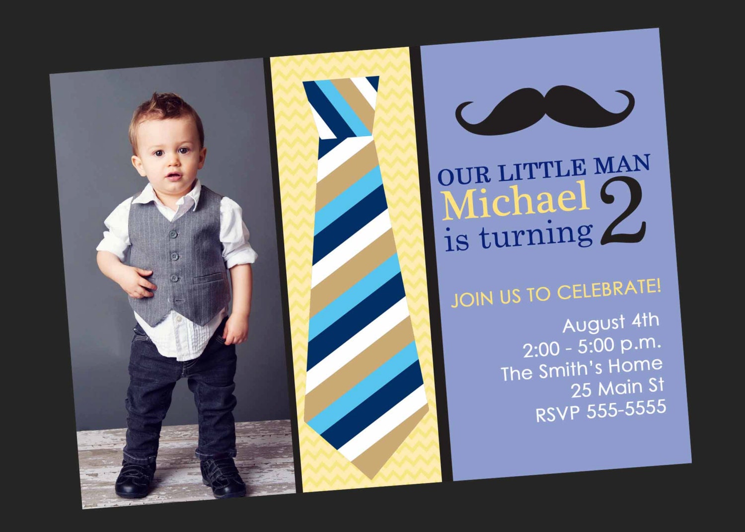 Boys Birthday Invitation with Little Man Mustache & Tie Il_570xn