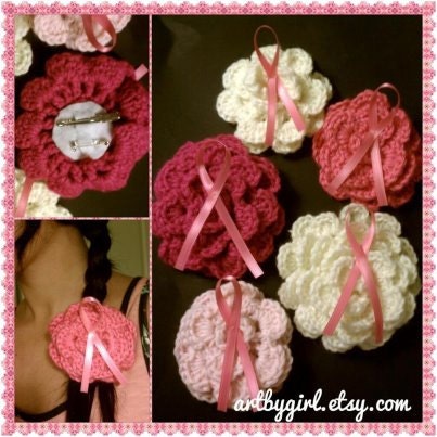 Breast Cancer Awareness Flower Hair Clips/Brooch