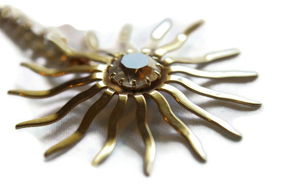 Beaming Rhinestone Sun Metal Wire Recycled Vintage Antique Necklace