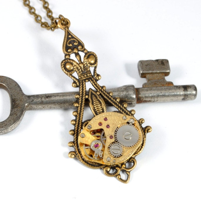 Steampunk Jewelry Steampunk Necklace RARE Vintage Gold Watch Movement Jules Jurgensen Steam Punk Jewelry by Victorian Curiosities