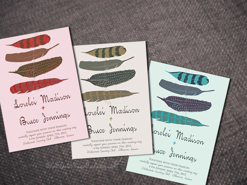 PRINTABLE FINE FEATHERS Invitation Custom Design Diy Save The Date Suite Template Program Wedding Modern Rustic Anniversary Shower