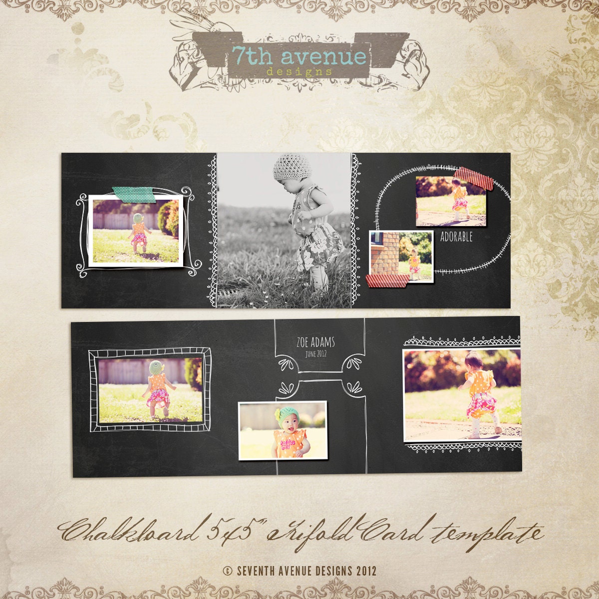 Chalkboard 5x5 Trifold Card templates for photographers