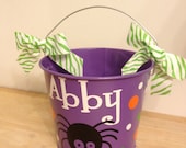 Halloween bucket: Personalized halloween trick or treat metal bucket, 5 quart, purple with spider, lots of colors available