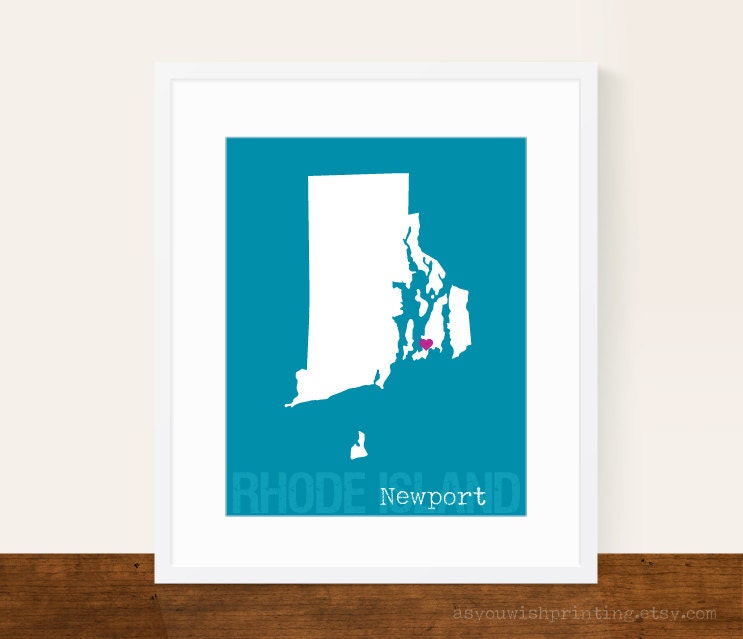 Custom Rhode Island, Personalized State Print, State Love, State Map, Country, Heart, Silhouette, 8 x 10 Wall Art Print