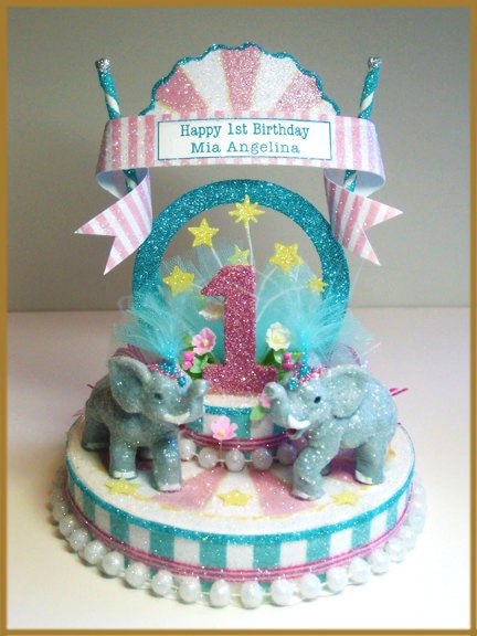Pink and Aqua Vintage Carnival Birthday Cake Topper