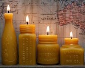 Beeswax Candle Collection - 4 Course Meal - Lime Juice, Apothecaries, Vaseline Jar -and- Diamond InkWell. Sm.