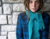 Turquoise Blue Scarf / Hand Knit Mohair Winter Fall Accessories