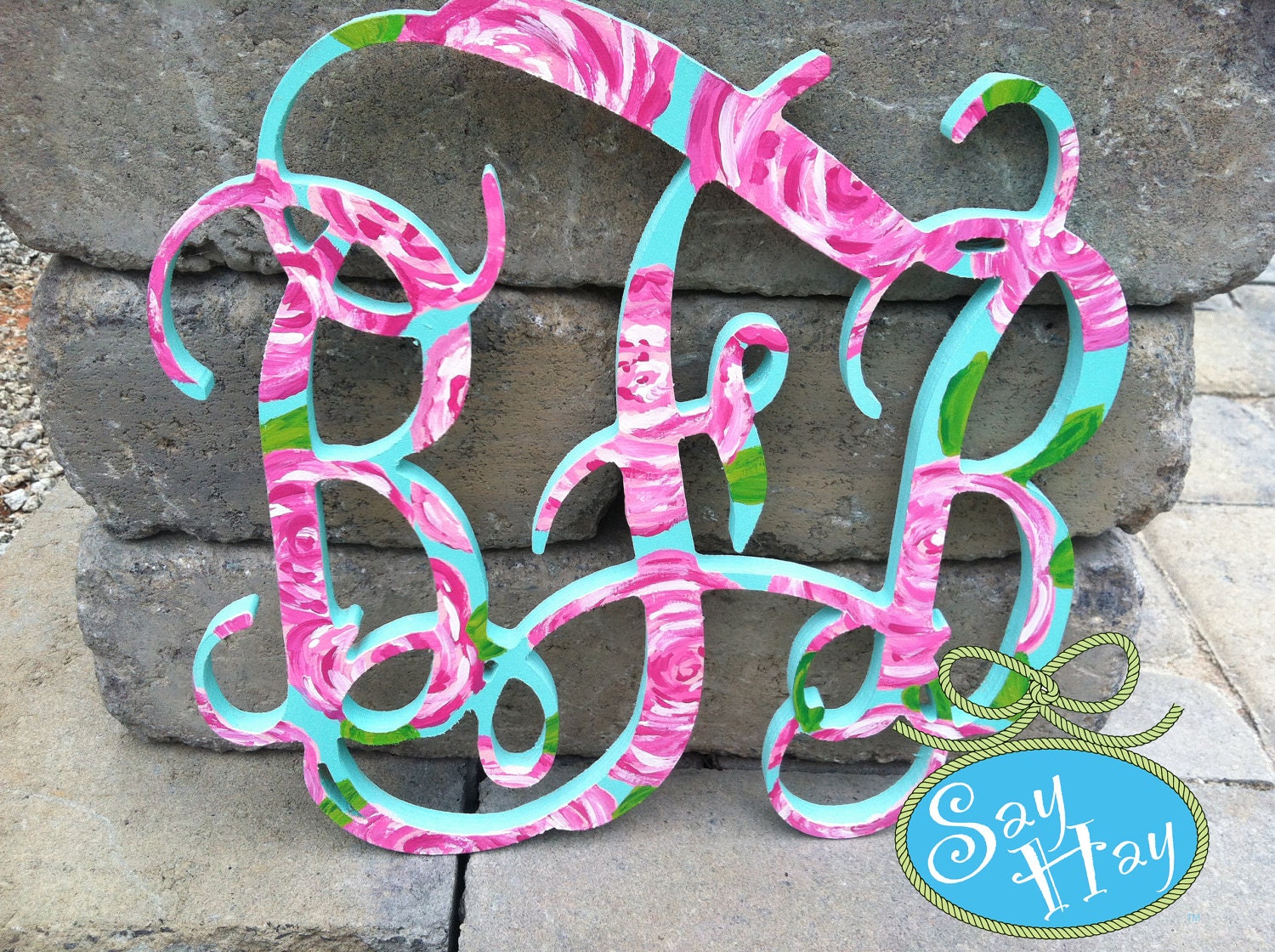12" Painted Wood Interlocking Monogram Cutout