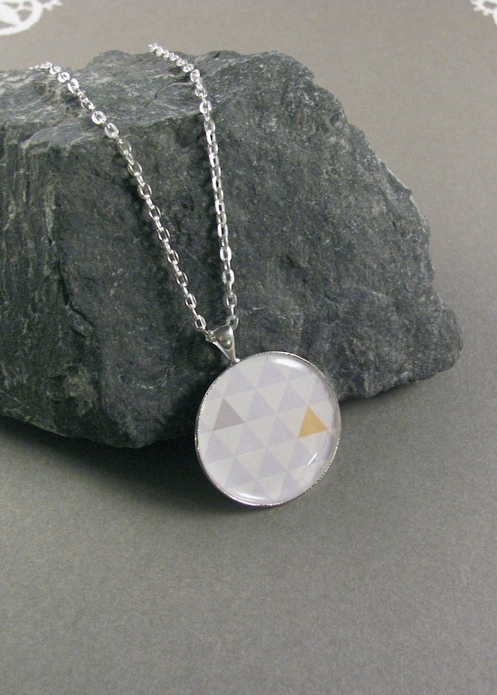 GeoDial - Geometric Triangle Print Necklace, Silver-Plated, Lavender Grey White Yellow