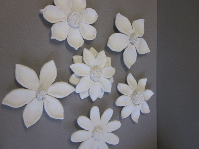 Ceramic Flower Sculpture Garden Wall Hanging, ceramic wildflower, blackberry, camelia, and daisy wall sculptures, flower art, floral art,
