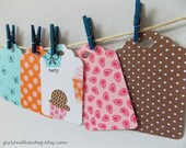Cupcakes and Candies --Set of 10--Scallop Die Cut Paper Gift Tags, Hang Tags, Favor Tags, Scrapbooking Tags--Blue, Pink, Brown, Orange