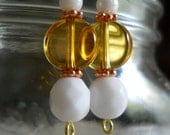 Gold and White Earrings Copper Amber Honey Earth Toned Beaded Glass Jewelry
