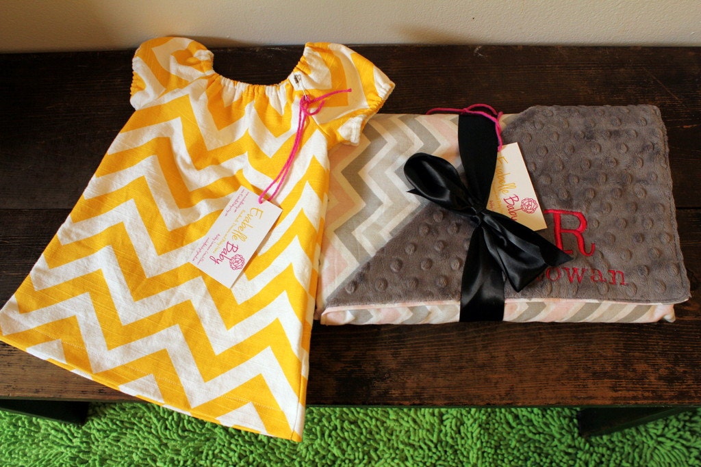Chevron Baby Gift---Chevron Dress and Blanket Gift Set--Preemie/Newborn/Toddler Dress