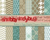 Robin's Egg Digital Paper Collection Group 6: 16 Individual 12x12" 300 dpi digital scrapbook papers