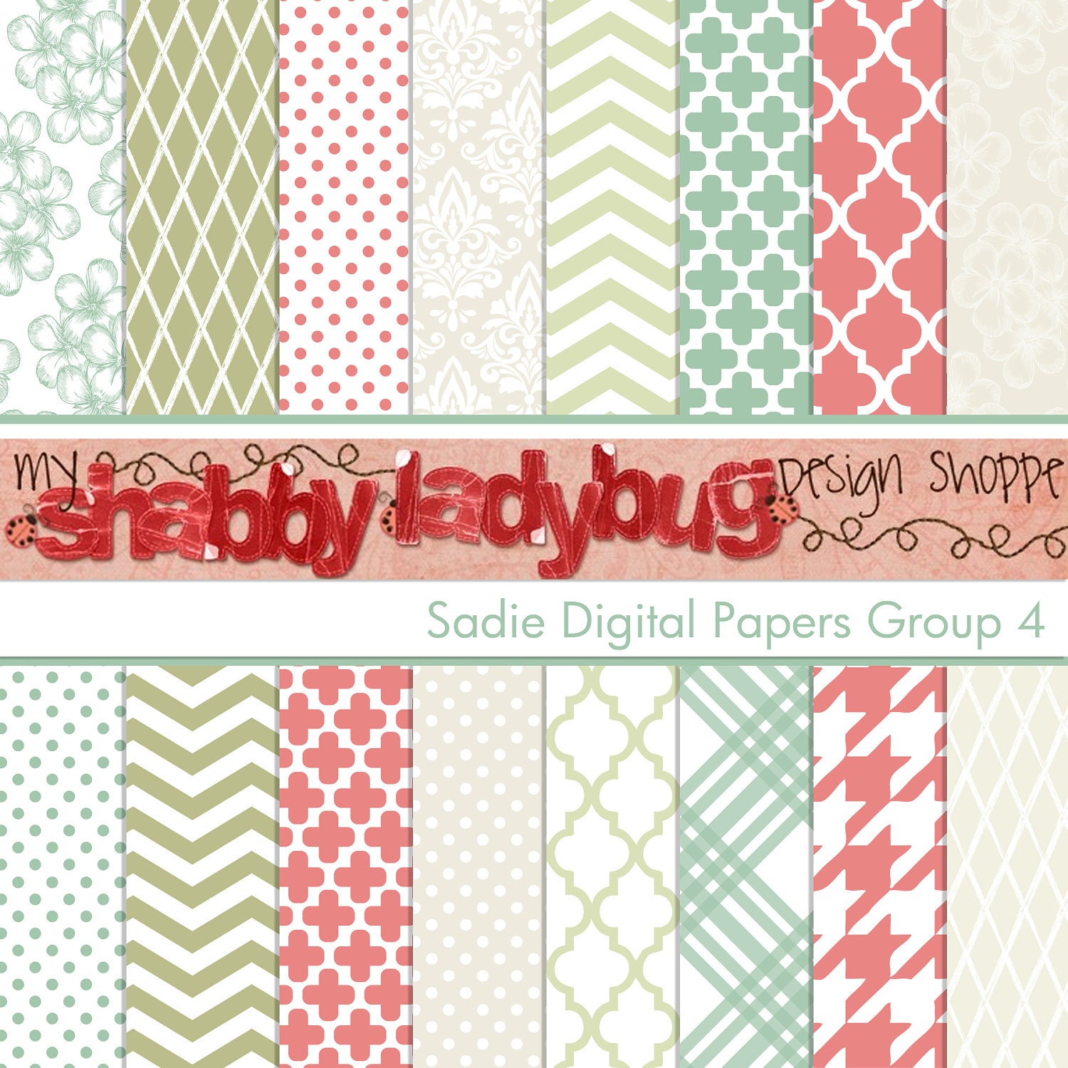 Sadie Digital Paper Collection Group 4: 16 Individual 12x12" 300 dpi digital scrapbook papers Lavender, Sage Green, Pink, Aqua Blue