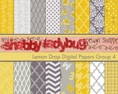 Lemon Drop Digital Paper Collection Group 4: 16 Individual 12x12" 300 dpi digital scrapbook papers greys, yellows, white, citrine