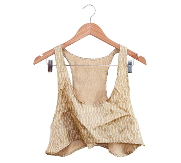 60s Gold Satin jacquard Racerback Crop Top size M