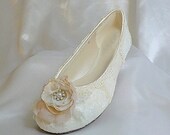 Ivory Lacy and Flowery Ballet flat ... has a shabby chic hand made rosette to adorn the toes