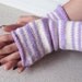 Purple and creamy white superwash wool striped handwarmers