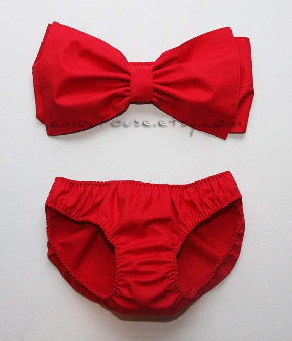 Solid Red Bow Bandeau Set (100% cotton fabric)