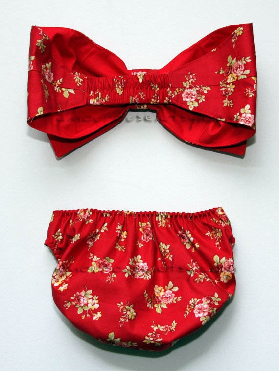 Red floral bow bandeau set - Made to order