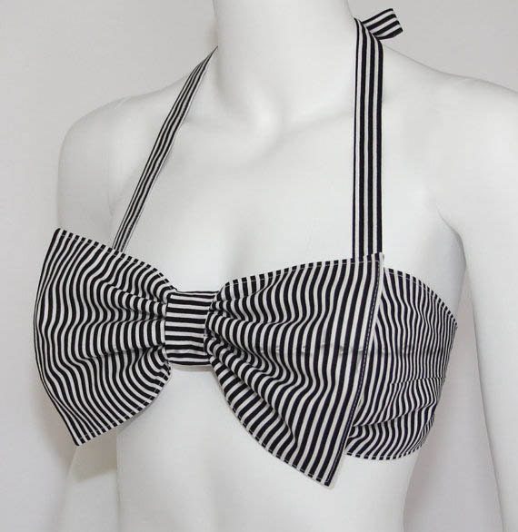 Black and White Stripe Bow Bandeau
