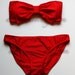 Cherry Red Lycra Swim Fabric Bow Bandeau with Padding and Bikini Bottom