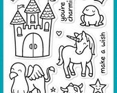 Critters Ever After Unicorn Dragon Castle Griffon Acrylic Stamps from Lawn Fawn