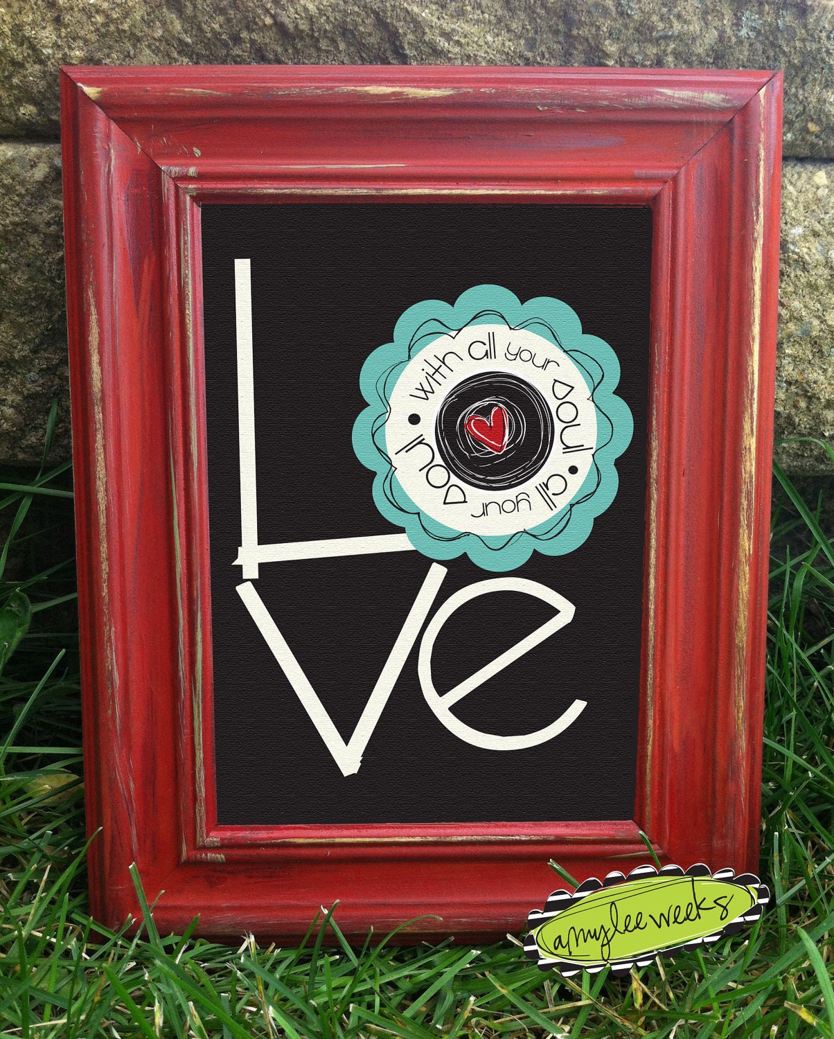 Scripture Art, Christian Art, Love With All Your Soul, canvas-mounted framed art (5x7)