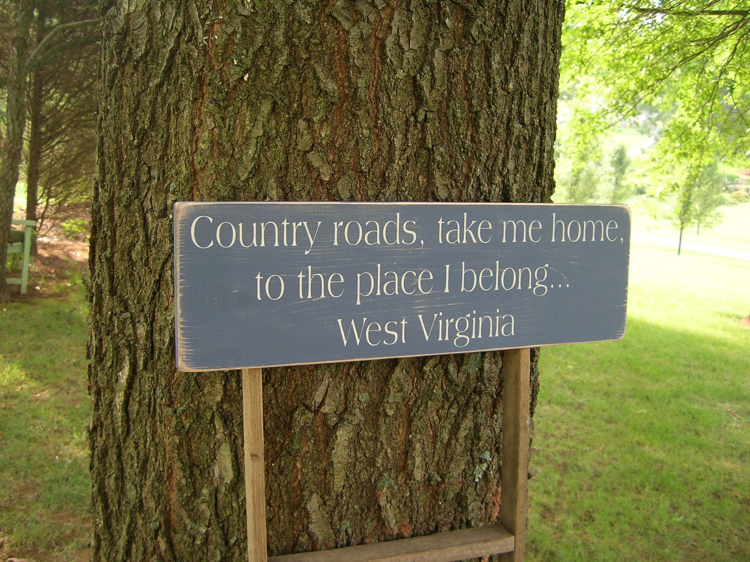 Wood Sign Distressed Country Roads Take Me Home West Virginia