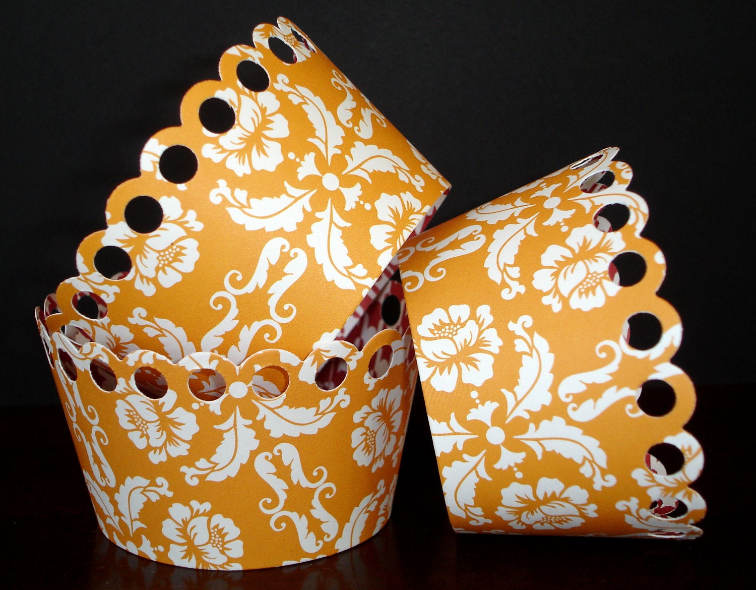 12 Orange and White Damask Party Cupcake Wrappers