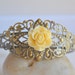 Vintage Style Ivory Rose on Antique Brass Cuff Bracelet BLACK FRIDAY SALE