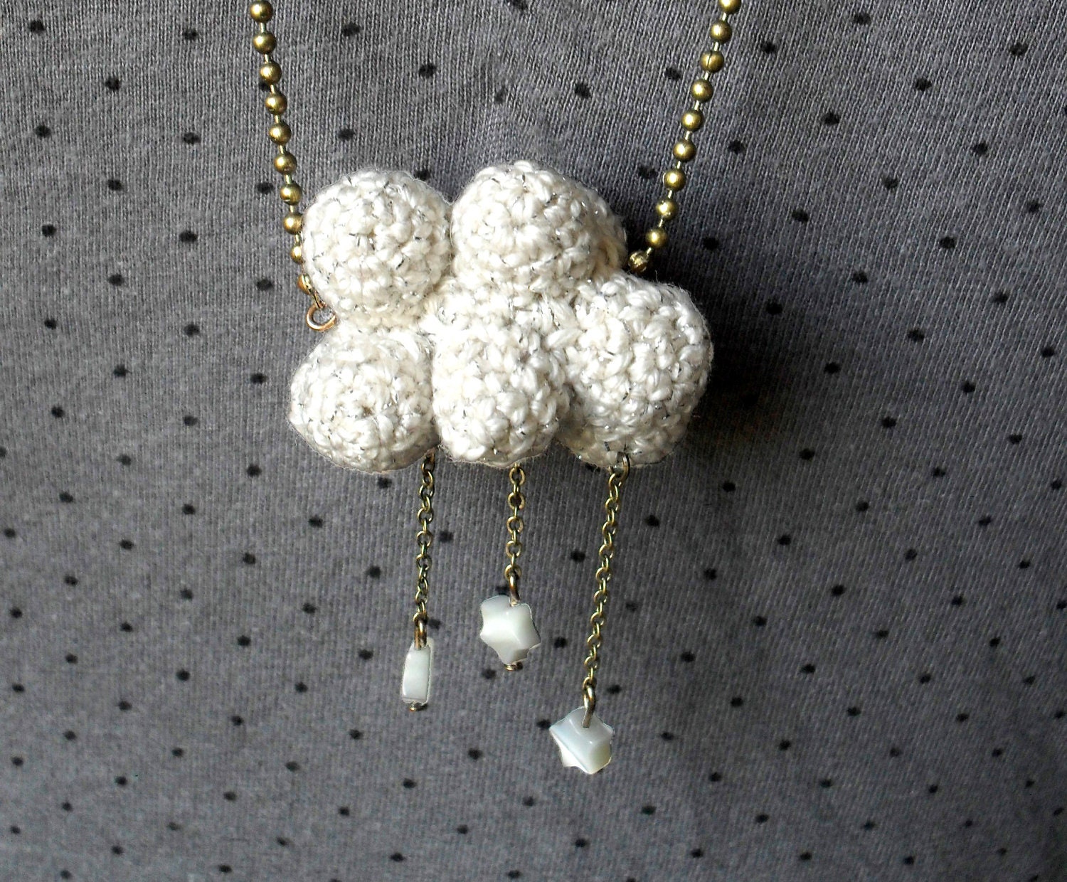 Mother's day gift Long necklace crochet Cloud with snow.