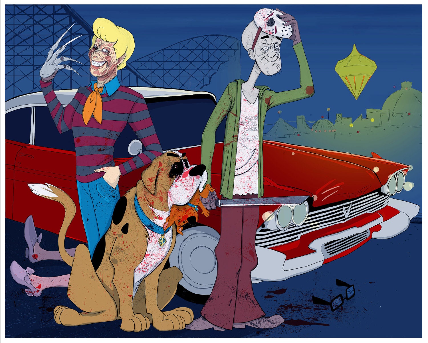 Boys Night Out- 12x15 Singed Limited Edition- Horror Cartoon Mashup